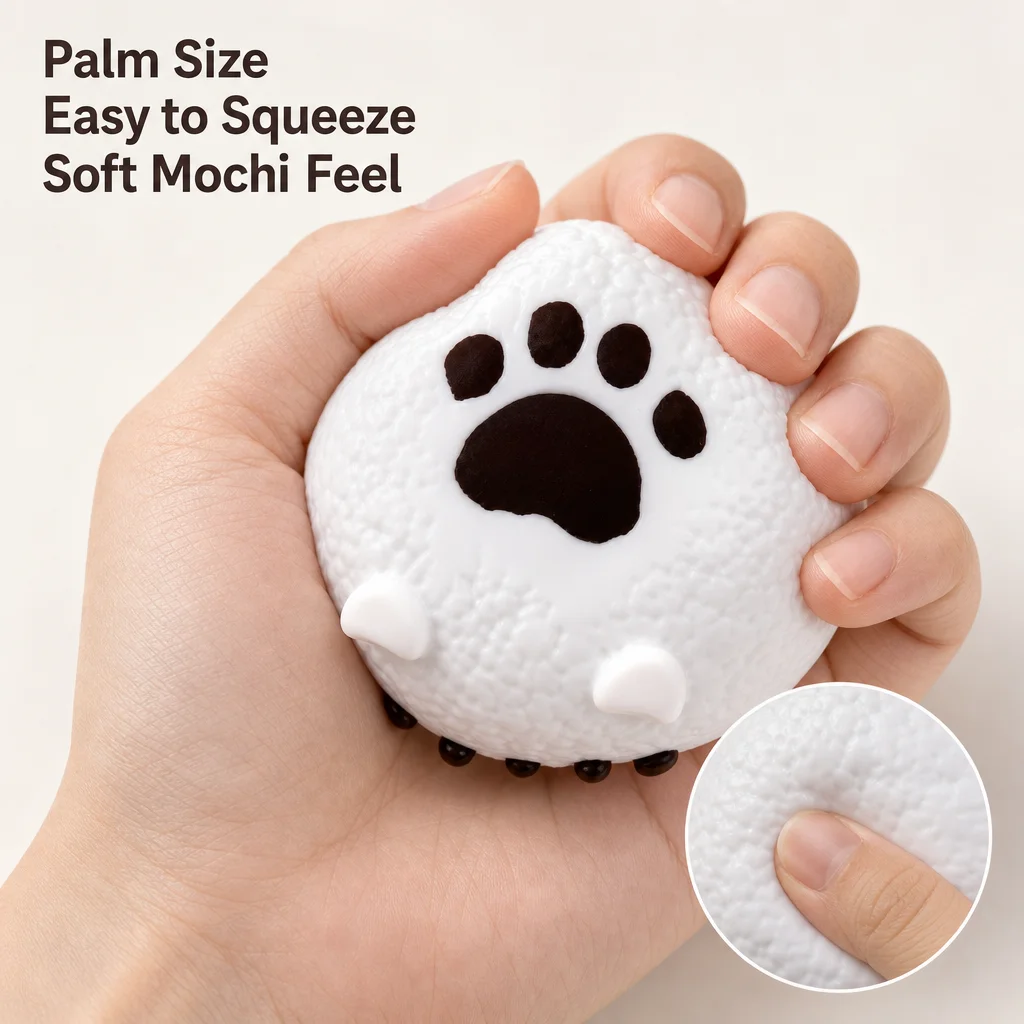 Round White Bear Paw Squeeze Toy Food‑Grade Silicone Squishy Toy Cute Animal Shape Anti‑Stress Fidget Sensory Toy For Kids