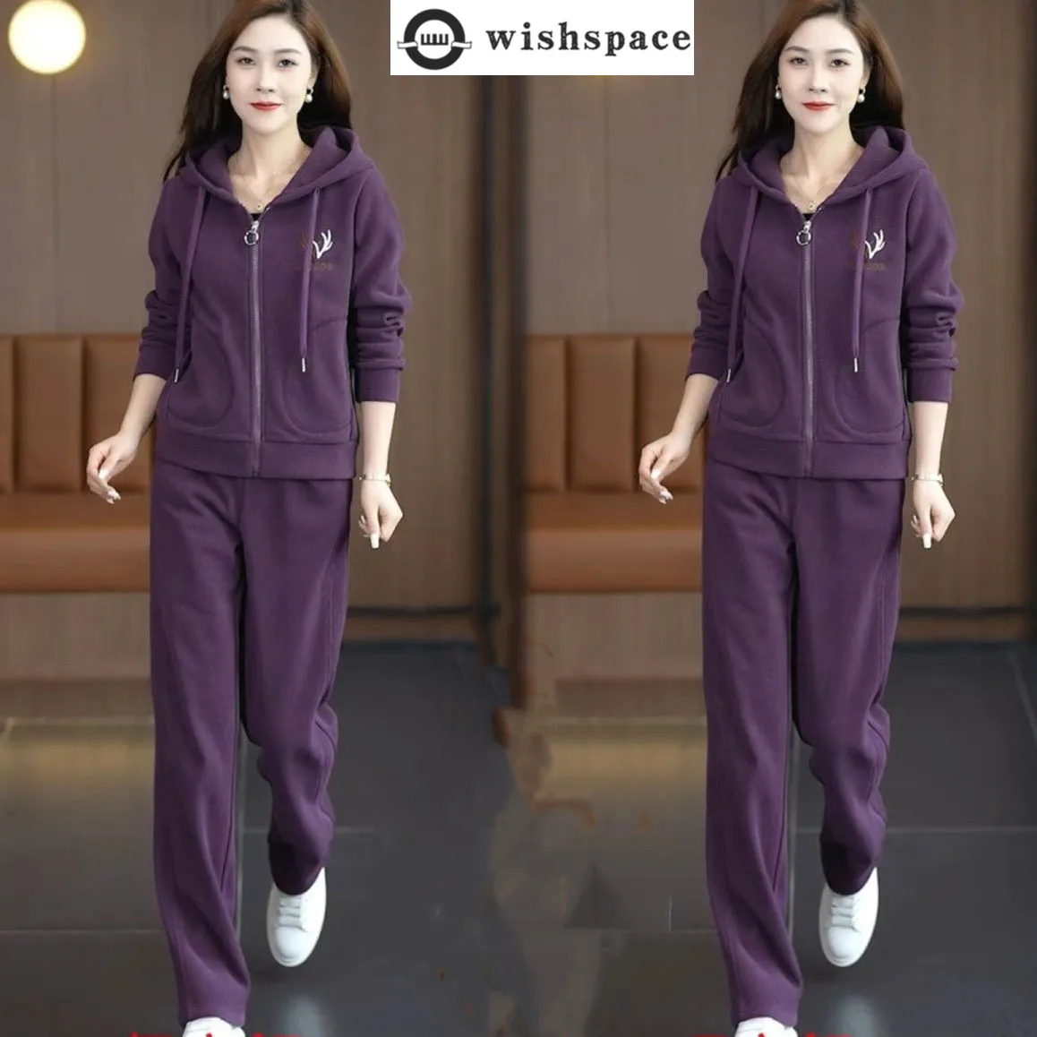 

Western Style Sports Suit Women's Autumn and Winter New Item with Plush and Thick Top Casual Pants Age Reducing Two-piece Set