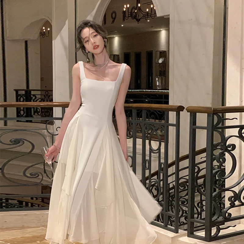 

New Trendy Dresses for Women Sleeveless Square Collar Party Dress Loose A Line Midi Square Collar 2023 New Summer Prom Dresses