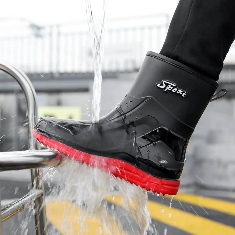 Men's Waterproof Rain Boots Fashion Men Outdoor Slip-on Fishing Shoes Chef Work Ankle Boot New Mens Casual Anti-slip Water Shoes