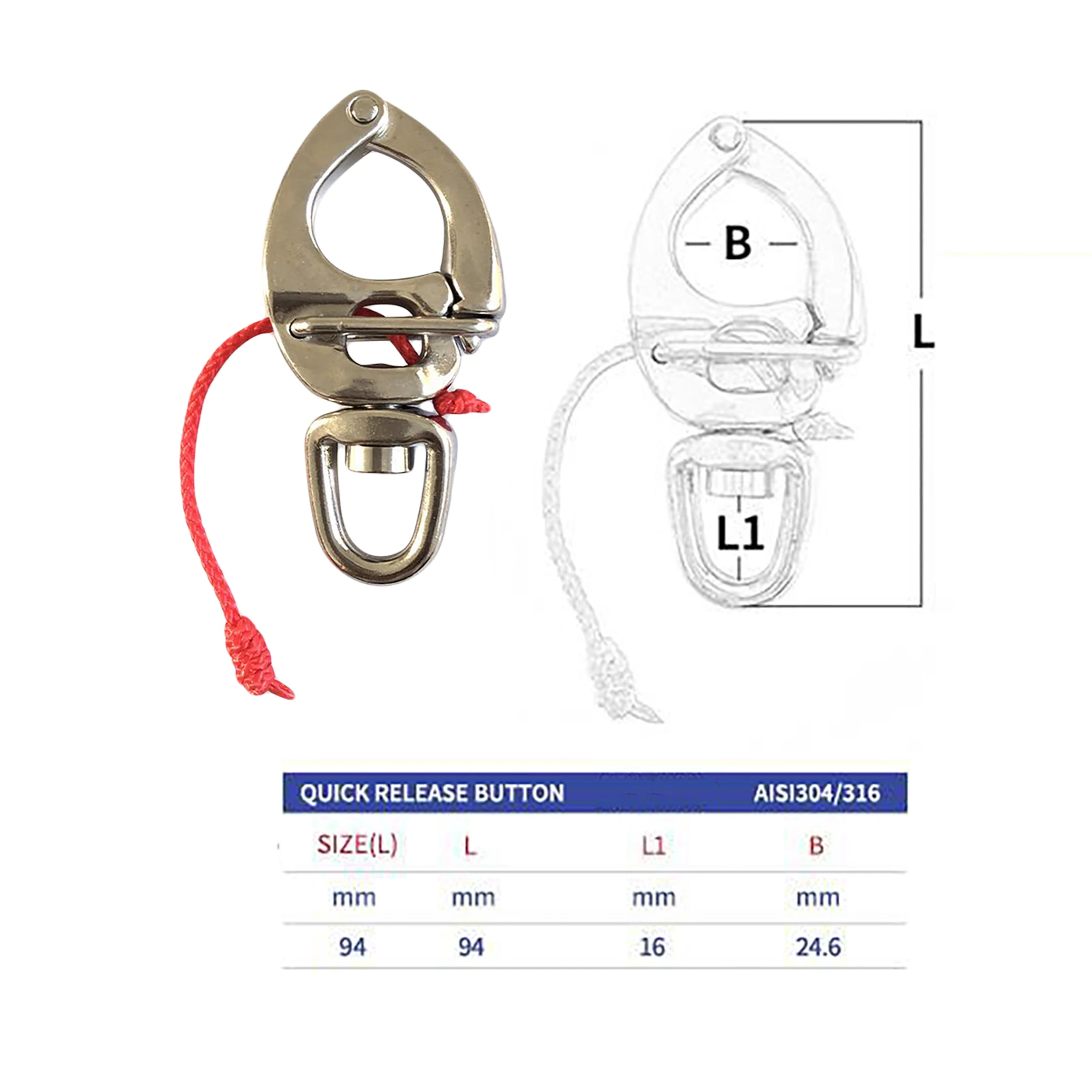 314 stainless steel sweden nautical pull lock carabiner shackle swivel D ring connector DIY Marine boat ship lanyard  links