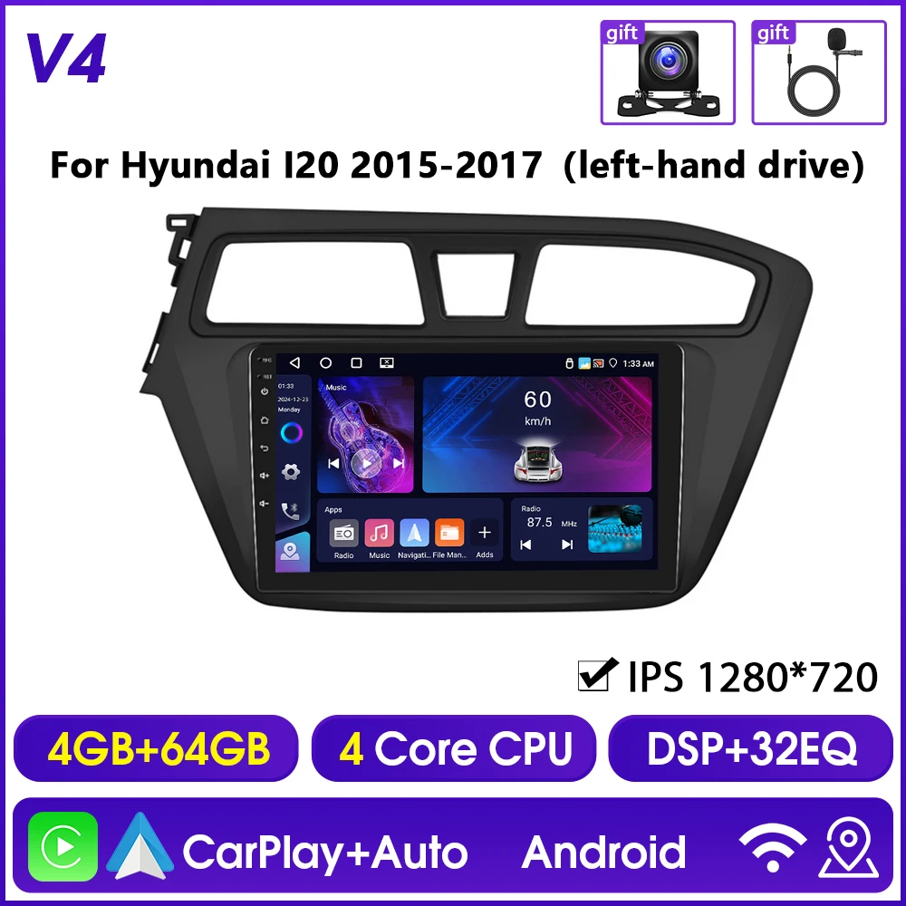 Hikity 8 Core Autoradio Voor Hyundai I20 2015-2017 Multimedia Videospeler Carplay 4G Wifi Gps Bluetooth Navigatie Fm Am