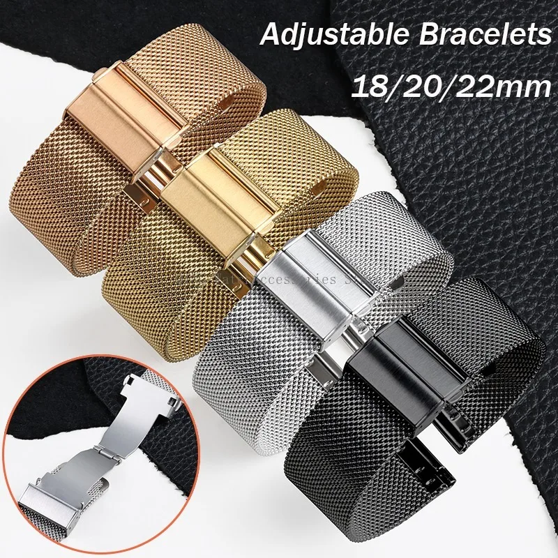 

Quick Release Stainless Steel Strap Milanese Watchband Butterfly Clasp Adjustable Bracelets Men Women Metal Wristband 18/20/22mm