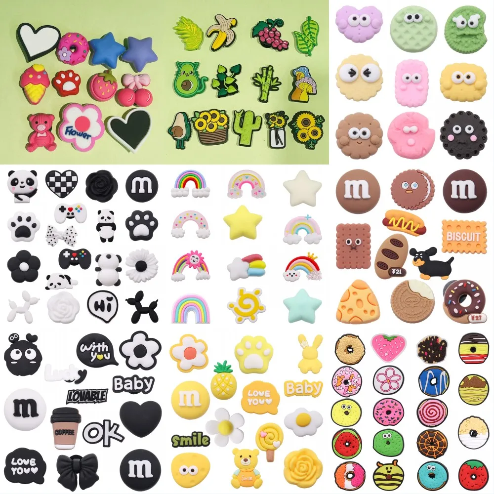 9-19pcs Cartoon Food Animal Rainbow Donut Plants Animal PVC Shoe Charms Hole Shoes Ornament Sandals Slipper Accessories Kid Gift
