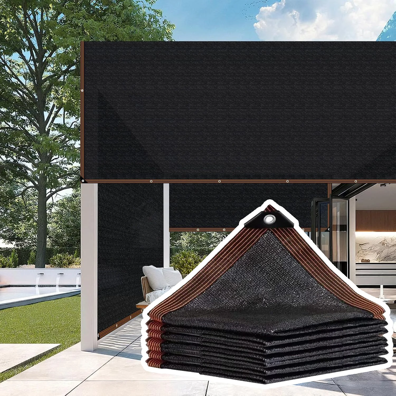 Schwarzes Sonnenschutznetz 90% UV-Blockierung Outdoor-Schattennetz für Terrasse Garten Pergola Gewächshaus