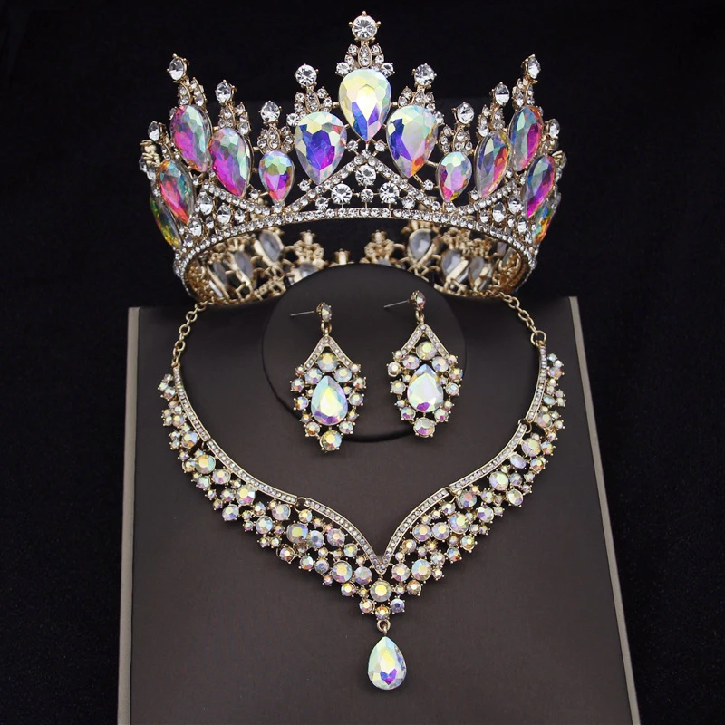 2022 Luxury Crystal Bridal Jewelry Sets For Women Fashion Tiara Crown Earring Necklace Wedding Jewelry Bride Dubai Set Pageant
