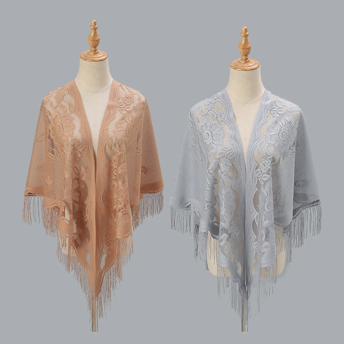 Fashion Triangle Scarf Solid Lace Hollow Female Summer Shawls Mesh Tassel Stoles Wedding Evening Dress Sunscreen Shawl