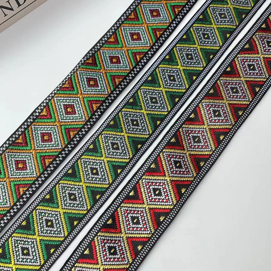6 Yards/lots wide 4.7 cm Woven Jacquard Ribbon Trims green red geometric pattern for curtain and clothing accessory LS-2702