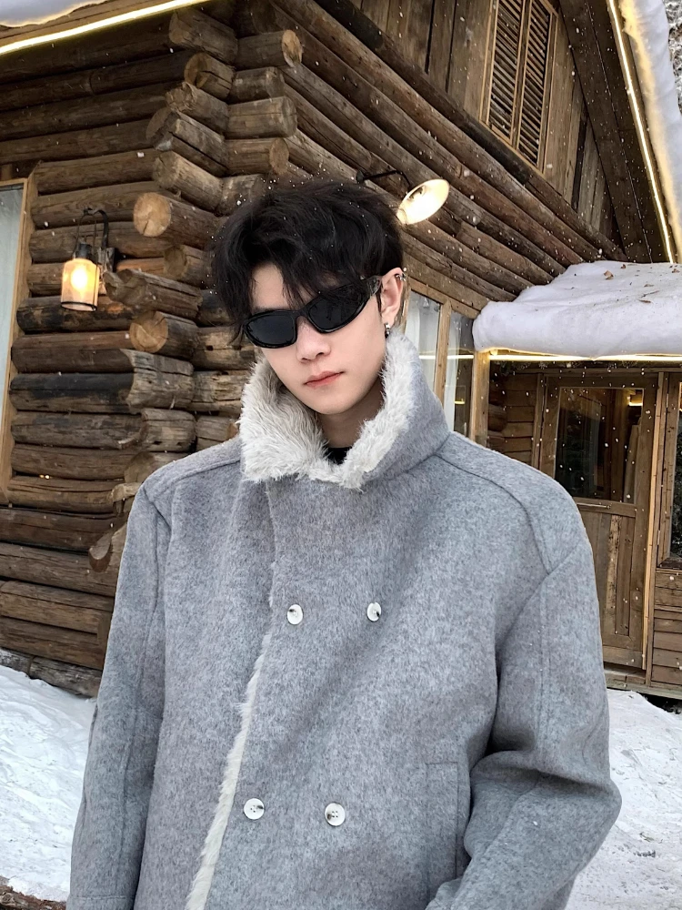 2025 Men's Winter New Simple High-end Faux Fur Collar Jackets Parkas Men's Double-breasted Thickened Warm Stand Collar Parkas