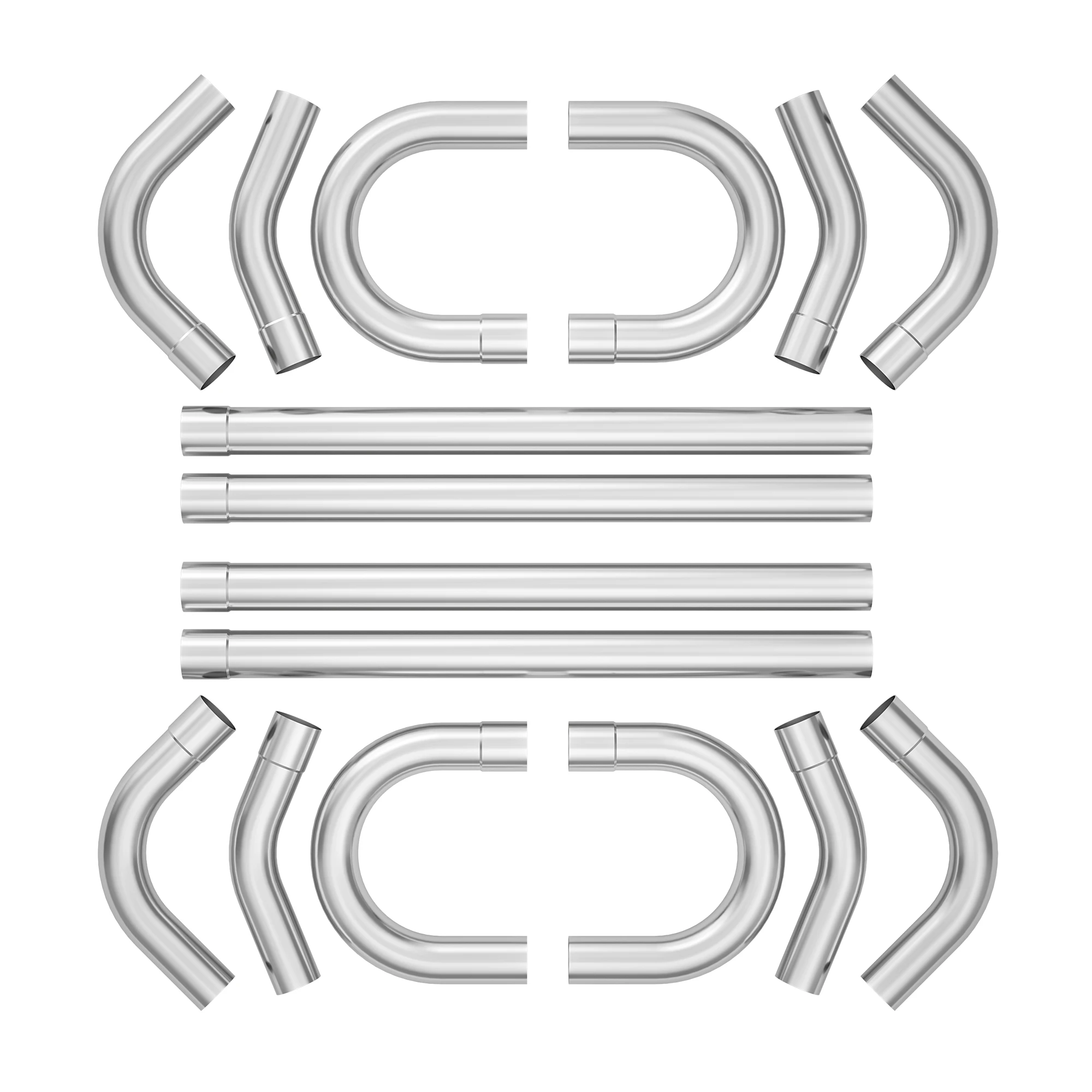 3'' Inch OD Steel Exhaust Pipe Kit, Mandrel Bends, 16PCS 43' Straight Pipes, 180 Degree U-Bends, 45 and 90 Degree, One Side Expanded