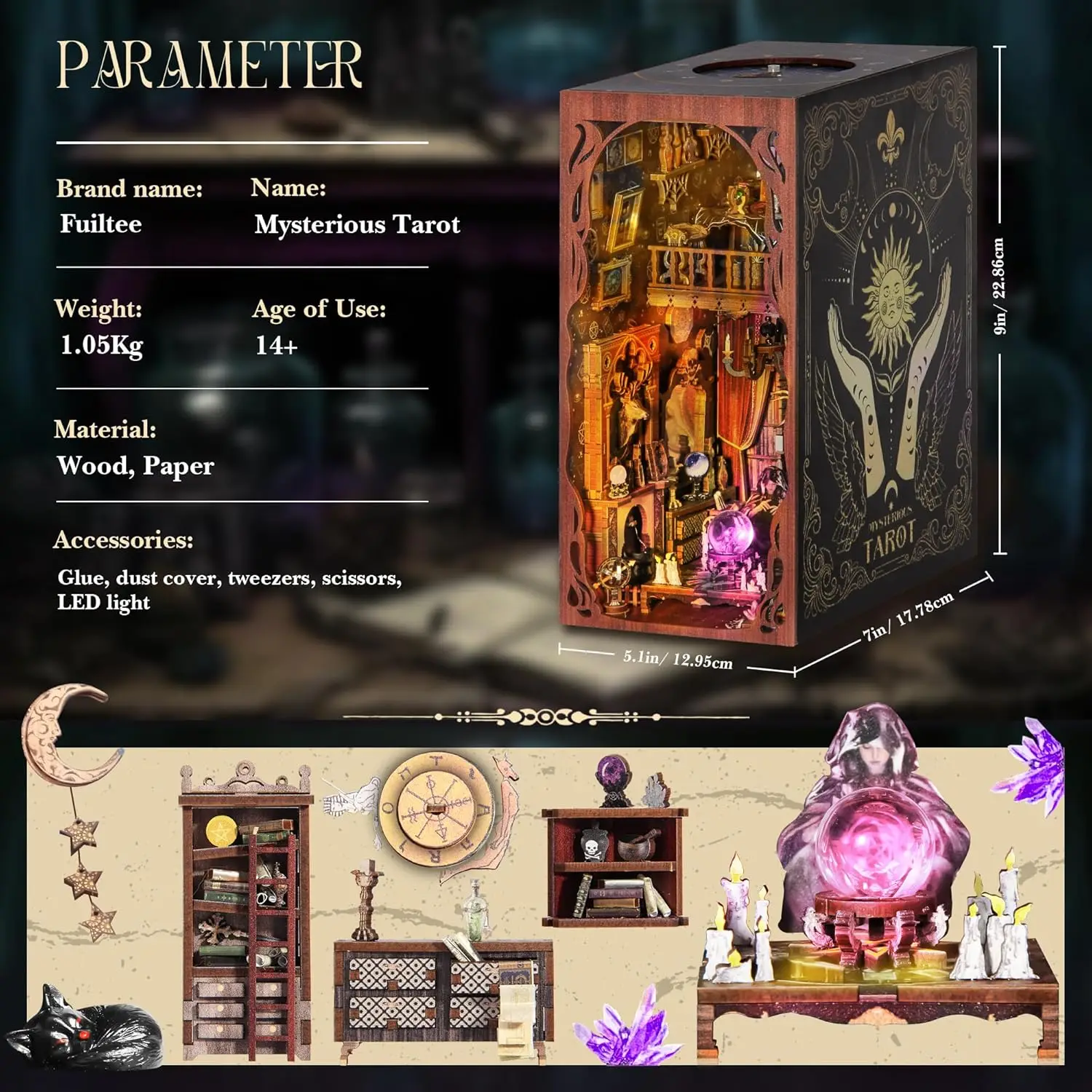 DIY Buchnischen-Set mit LED-Beleuchtung, 3D Holzpuzzle Bücherregal Miniaturhaus für Erwachsene und Jugendliche als Geschenk