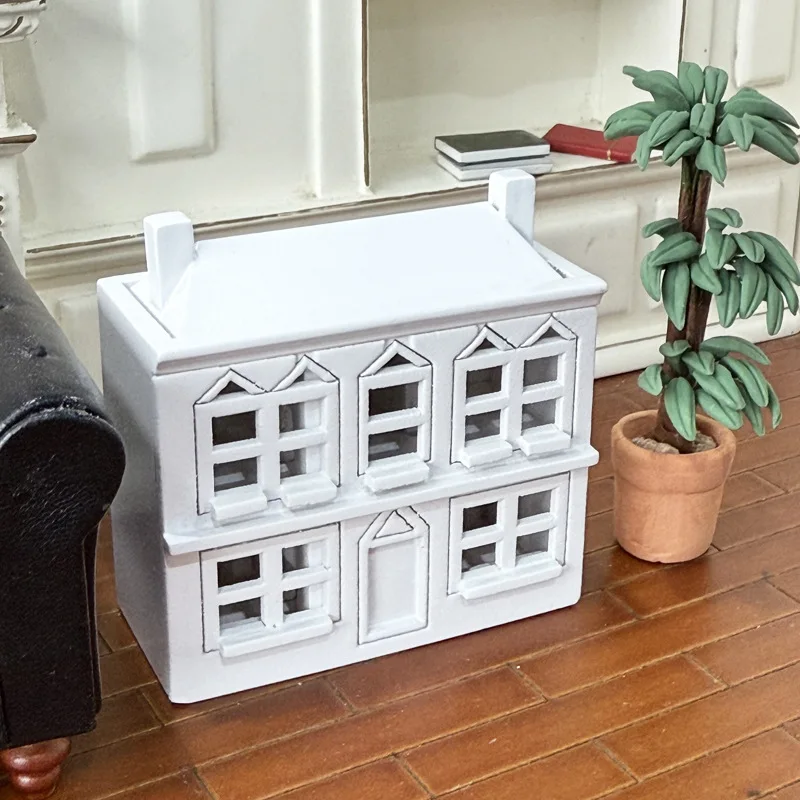 1:12 Dollhouse Miniatures White Wooden Villa Small House Model Doll House Decor Micro Landscape Ornaments Pretend Play Toys DIY