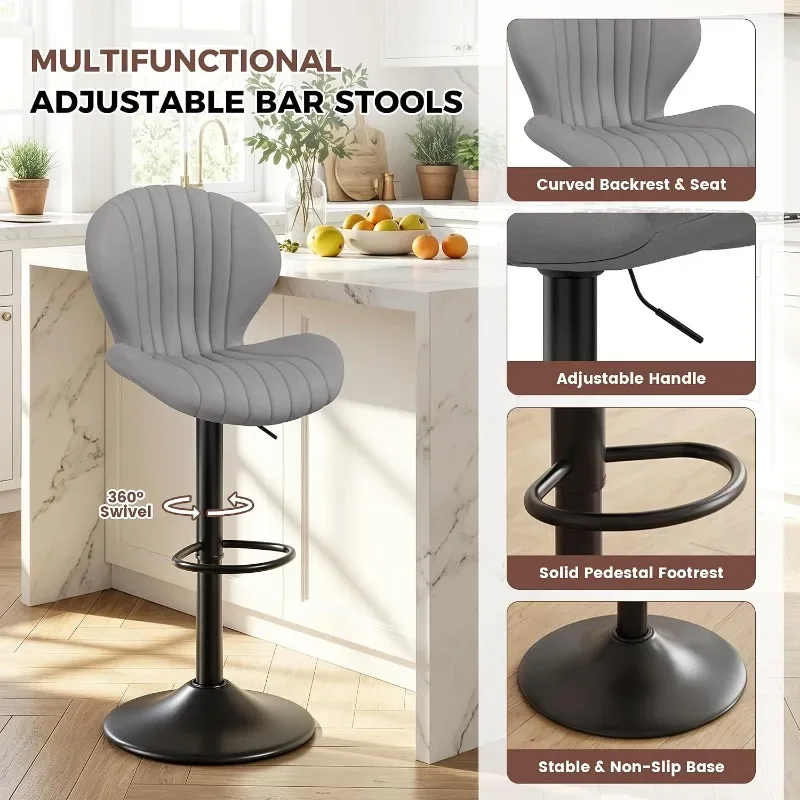 Nalupatio Bar Stools Adjustable Upholstered Swivel Bar Chairs Modern Counter Height Barstools with High Backrest for Kitchen view 5