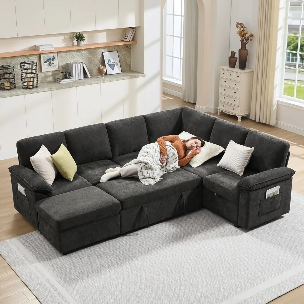

105" Sofa Bed, Sectional Sleeper Sofa with Pull Out Bed/Reclining Backrest, Sleeper Couch Bed with Storage, Customized