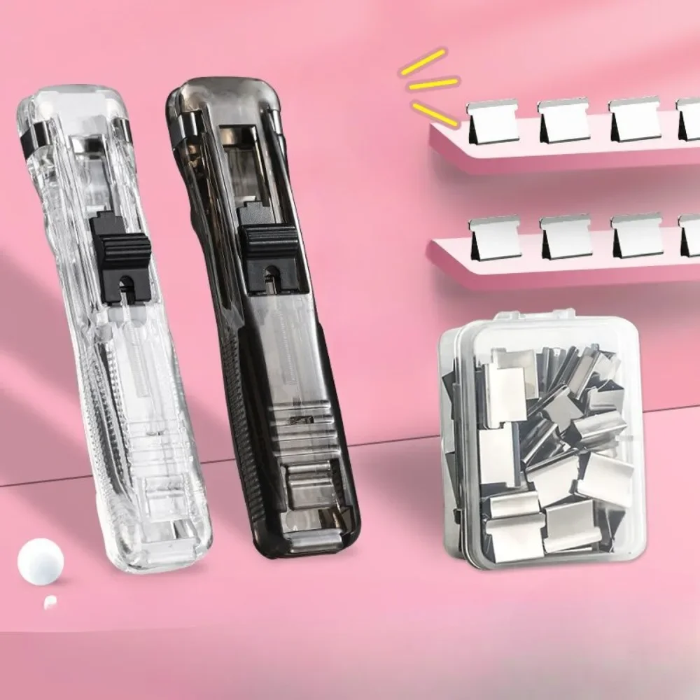 Staple Metal Clip Push Hand Paper Clipper with Refill Fixing Organizing Stapler Reusable Push Clamp for Document File Stationary