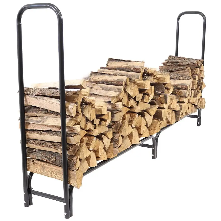 

8Foot Firewood Rack Outdoor Wood Storage Black HeavyDuty Log Holder Wood Rack for Firewood 1500lb Capacity