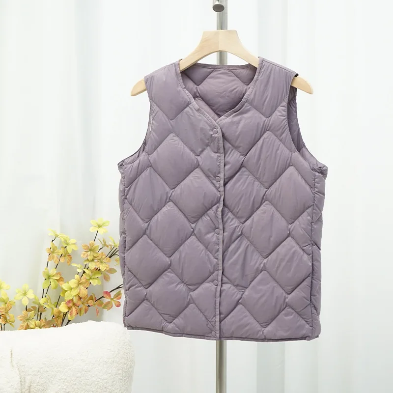 Giacca da donna ultraleggera in piuma d'anatra bianca con gilet lungo senza maniche Argyle Autunno Inverno 2025 Nuova moda cinese e coreana