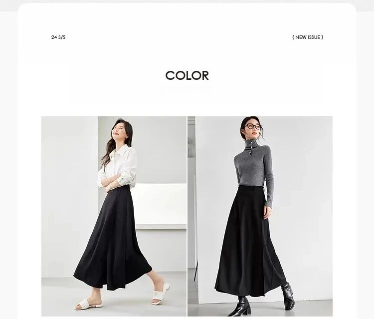 VIMLY Black Wide-Leg Pants 2026 Autumn Flowy Ankle-Length Side Zipper Detail Trousers Office Lady Commuter Fashion Bottoms A1738