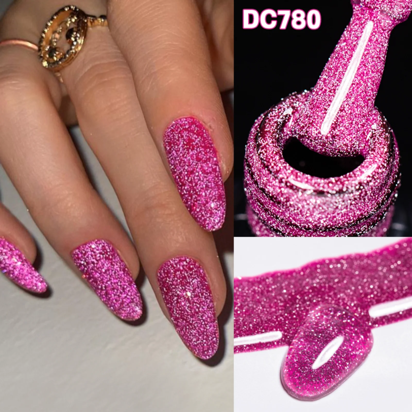 7ml Żelowy lakier do paznokci z efektem brokatu odblaskowego, czerwono-różowy, srebrny, błyszczący, półtrwały, utwardzany światłem UV/LED, żelowy lakier do manicure, artykuły do samodzielnego zdobienia paznokci