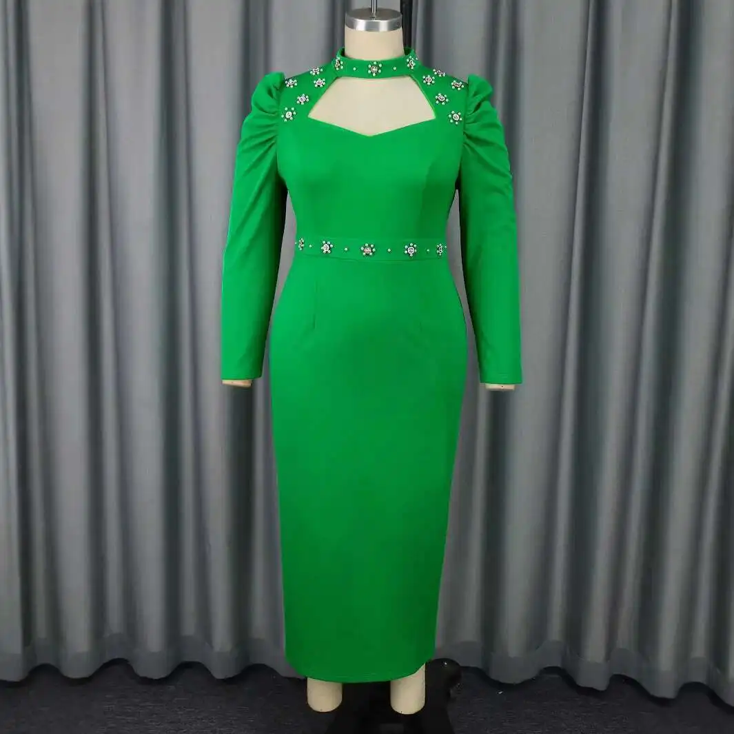 

AM040825 plus size women's dress with hollowed out collar, nail beads, party, banquet, evening dress, dresses