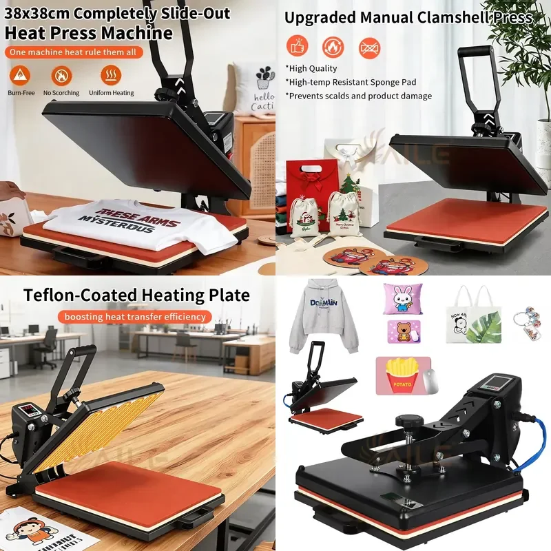 STROVAN New 38x38cm Industrial Heat Press Machine Flatbed Printer for Coating Semi-Automatic Digital Temperature Control for