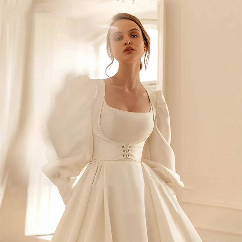 Robe de Mariée Glamour en Dentelle Brodée sur Filet, Tenue de Princesse Chic à Manches sulf, Col Bateau, pour Patients