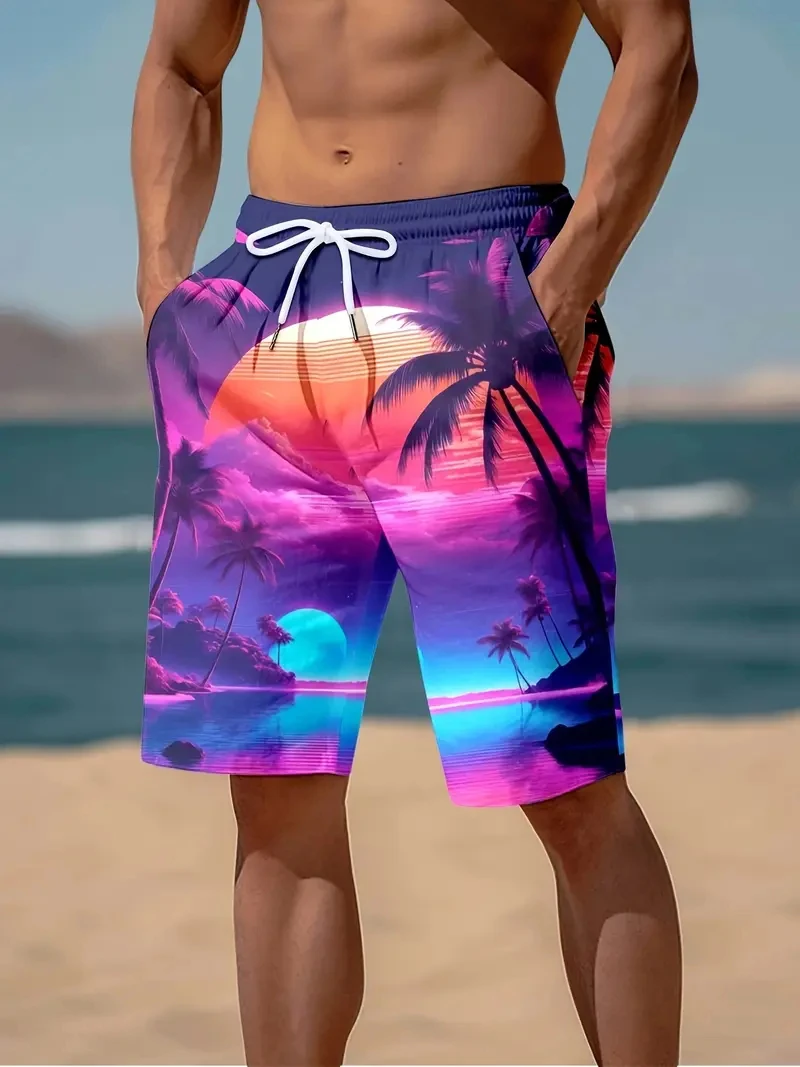 

3D Cocoanut Trees Printing Beach Shorts Palm Tree Graphic Board Shorts For Men Summer New Harajuku Hawaiian Cool Swimming Trunks