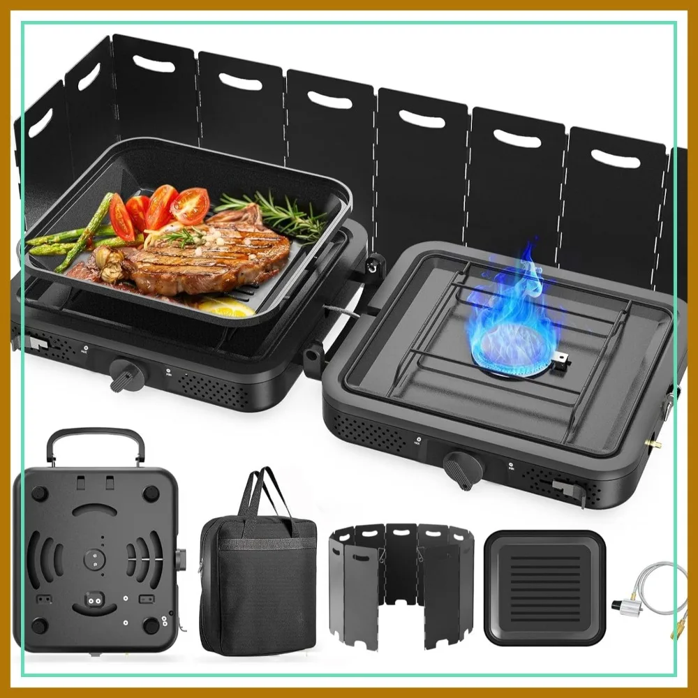 

2 Burner Portable Camping Stove Propane, 17,000 BTU Folding Camp Stove with Carrying Bag for Outdoor BBQ