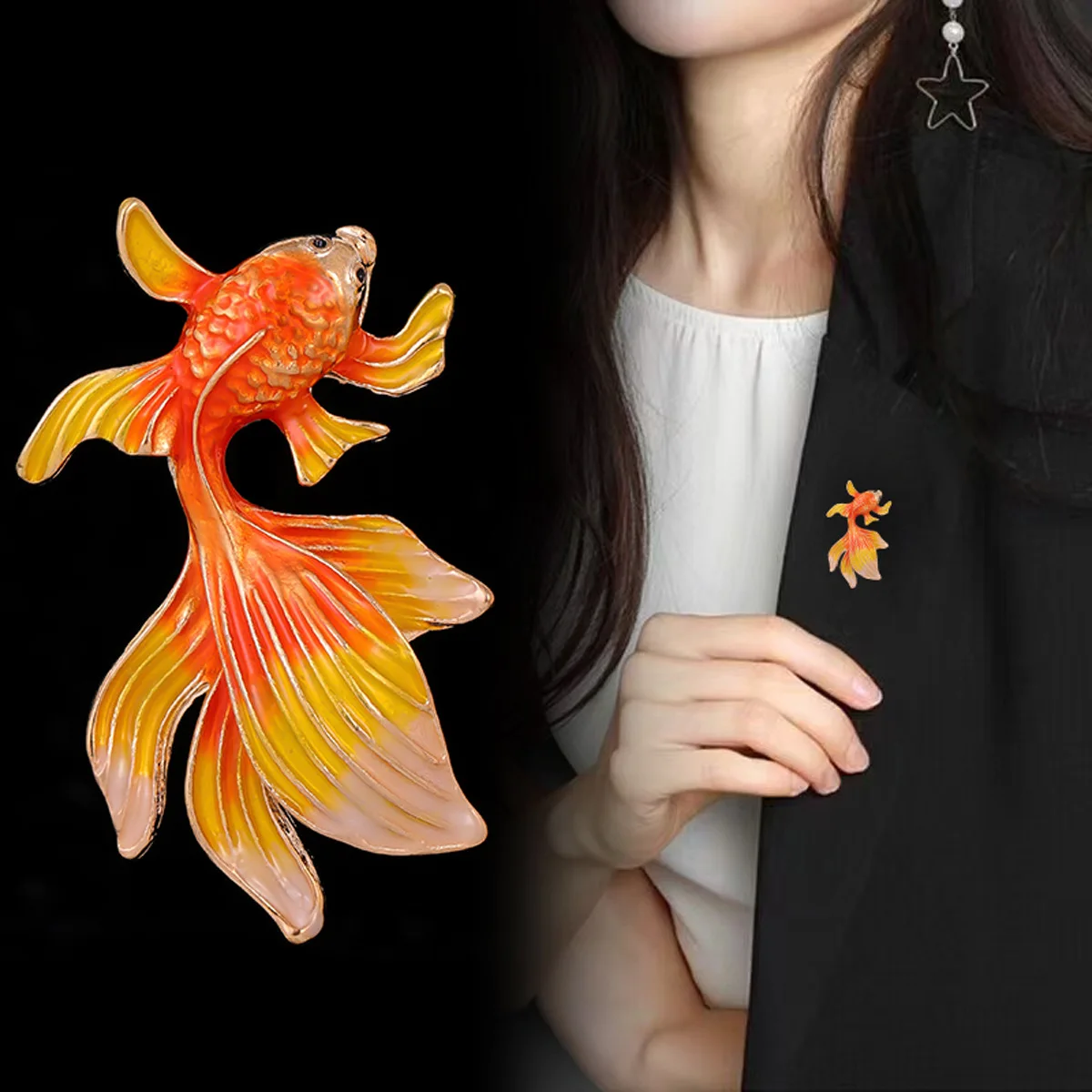 Cute colored goldfish brooch for men and women fashionable metal drop glaze enamel fish animal brooch versatile jewelry gift