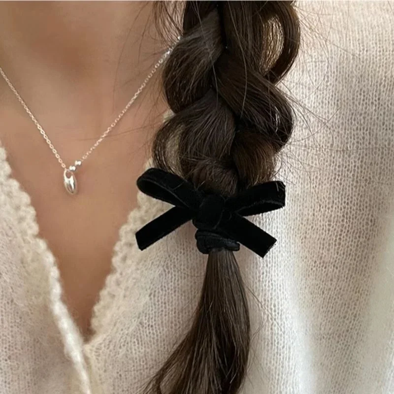 Sweet Black Velvet Bow Small Hair Claw Clip Scrunchies Bow Hair Clip Claw Clamp Headwear Girls Women Korean Hair Styling Tools