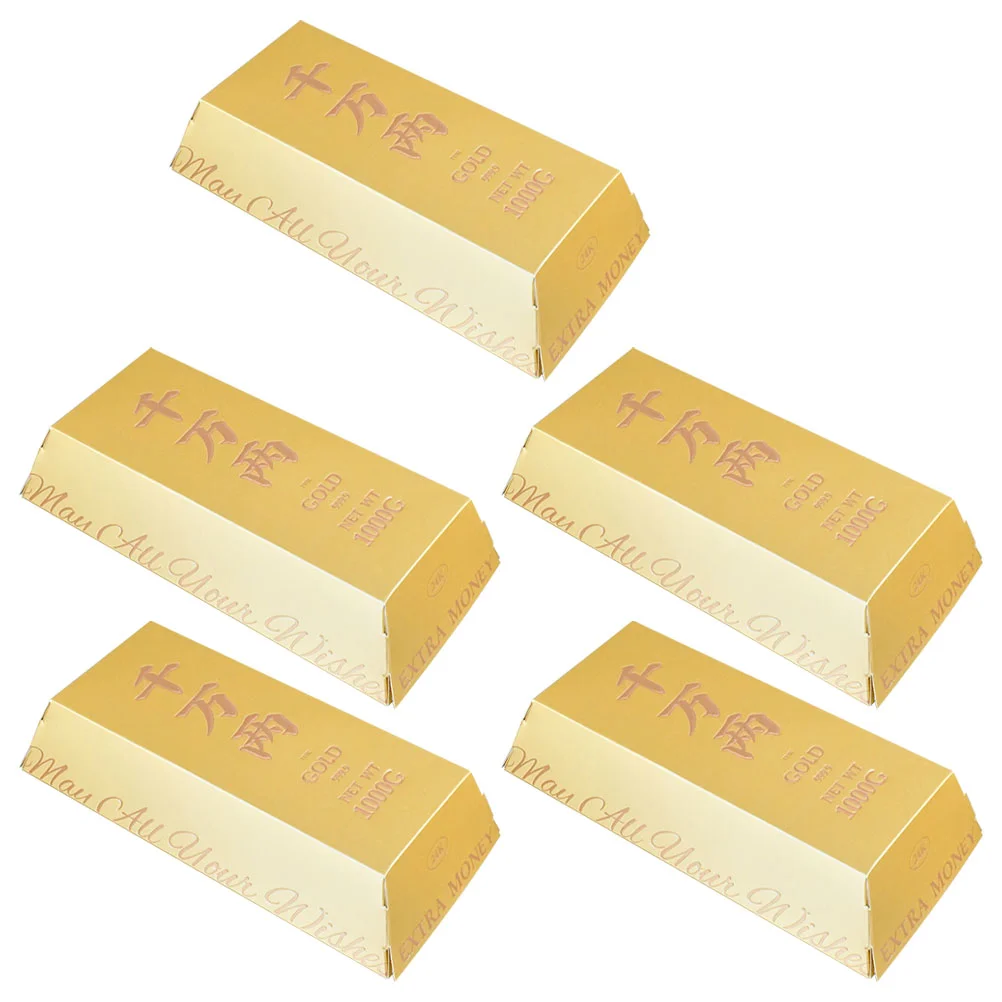 5 Pcs Gold Bar Snack Packaging Boxes Empty Chocolate Present Wrapping Biscuit Cases Lightweight Paper Gift Boxes Candy Cookie