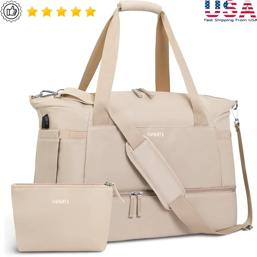 

Extra Large Gym Bag Women Travel Duffel Bag with Shoe Compartment Wet Pocket USB Charging Portable Weekender Overnight Tote
