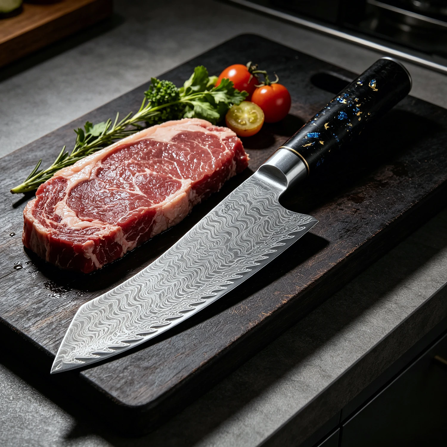 

XITUO Japanese 7 Inch Santoku Knife Resin-coated Carbon Fiber Handle, Damascus Steel Sharp Kitchen Cooking Knife for Slicer Meat