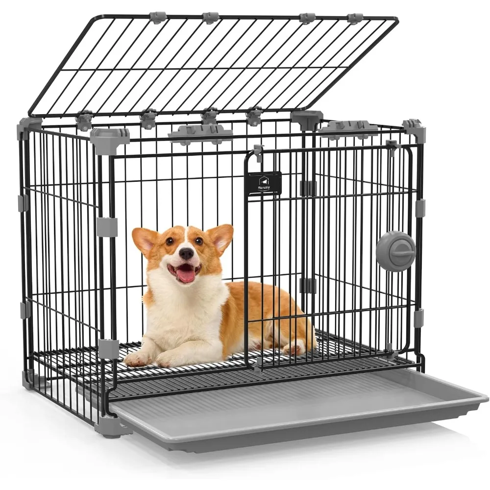 Dog Crate for Medium Dogs,30 inch Metal Dog Kennel Indoor Wire Dog Cage with Sliding Door and Removable Tray