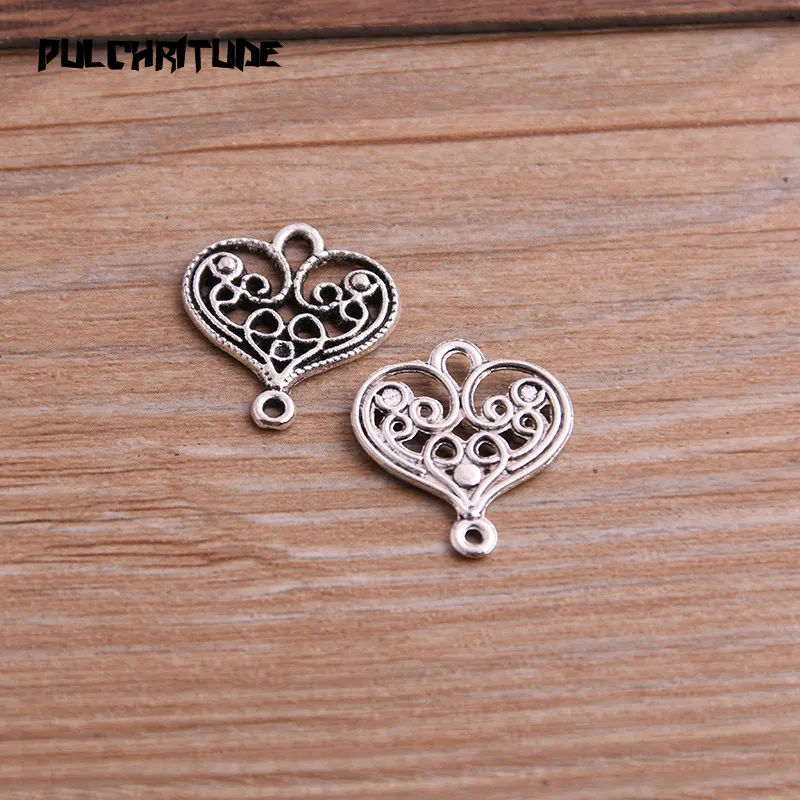 20pcs 18*21mm Two Color Zinc Alloy Necklace Charm Jewelry DIY Hollow Herat Connector Pendant Necklace