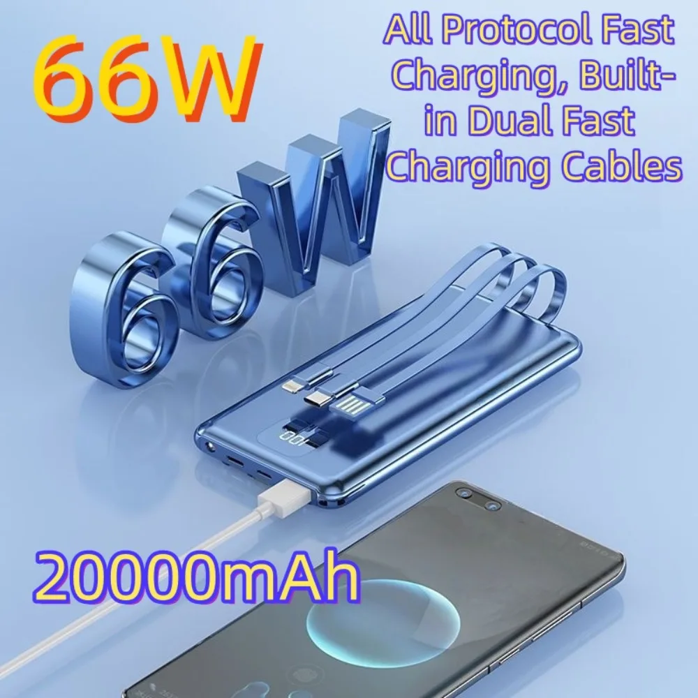 20000mAh Slim Fast Charge Power Bank, Built-in Dual Cables