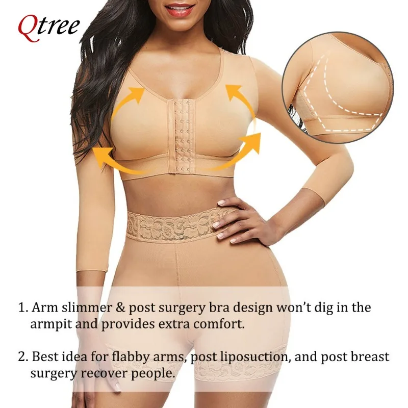 Women Arm Shapers Soft Intimates Daily Underwear Body Shaper Long Sleeves Front Entry Push Up Wire-Free Sports Bra with Hooks