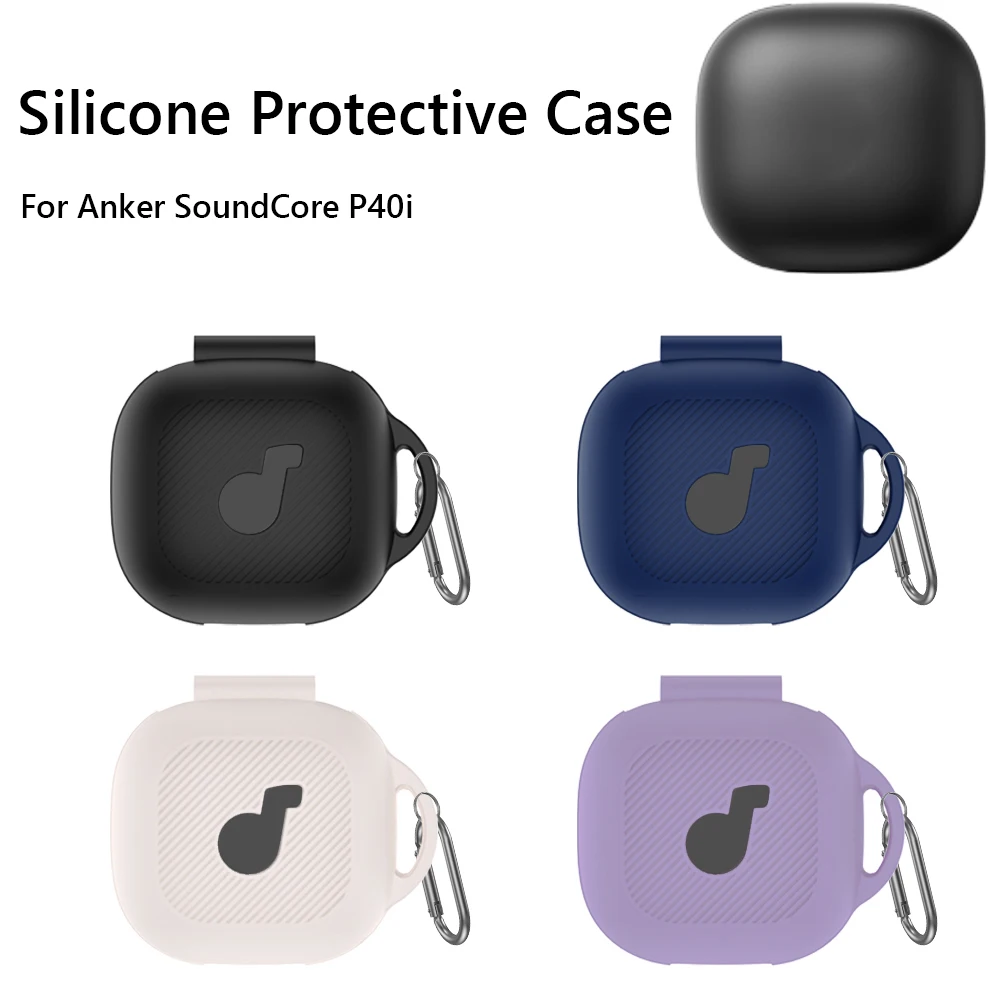 Silicone Case with Carabiner Full Body Protective Cover Shockproof Portable Cover for Anker Soundcore P40i Earbuds Charging Case