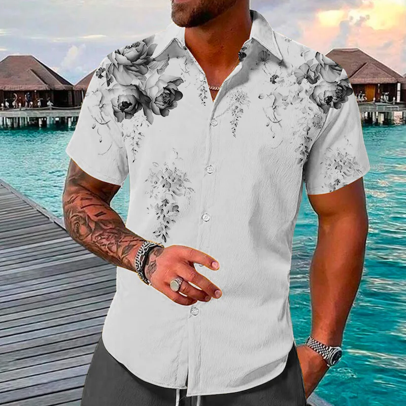 

2024 Europe and the United States Summer New Men's Loose Shirt 3D Printed Fashion Short Sleeve Casual Simple Shirt