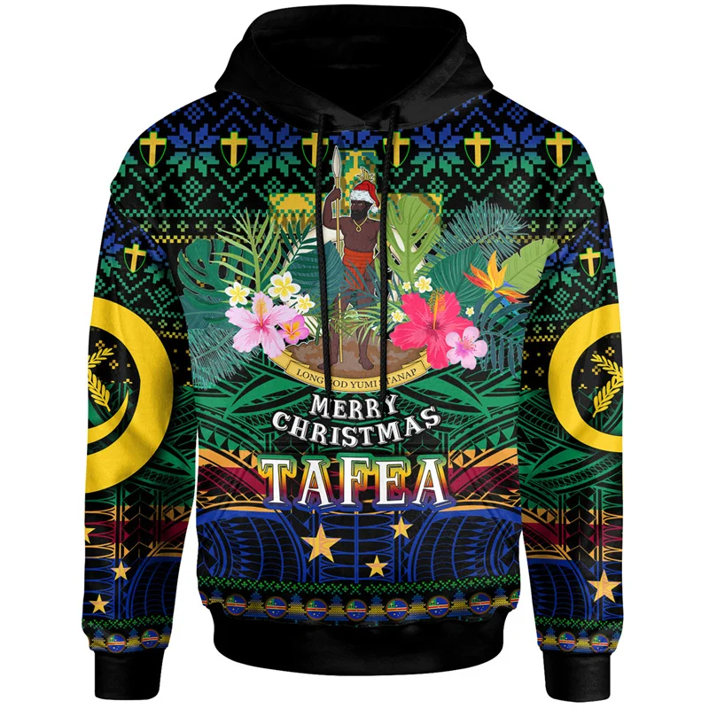 3D Epi Seal Of Vanuatu Polynesian Patterns Print Hoodies For Men Vanuatu Coat Of Arms Graphic Hooded Sweatshirts Vintage Clothes