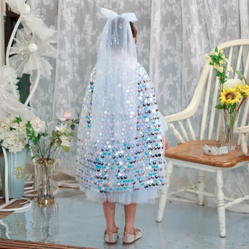 HN8 накидка на Хэллоуин для маленьких девочек, рождественские детские пончо принцессы с круглым воротником и блестками, шаль для выступлений для девочек) 4Dc