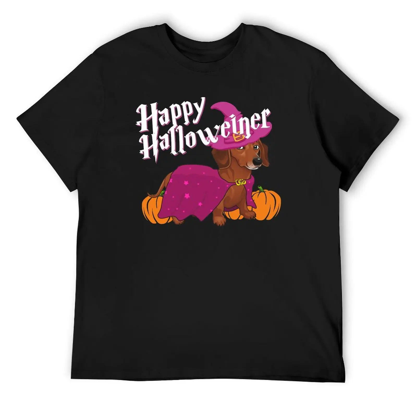 Happy Halloweenie Doxie dachshund dog witch hat pumpkins funny Halloween lover gift T-Shirt shirts graphic tshirts for men