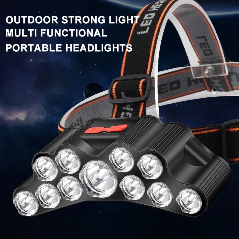 Head Mounted Flashlight 11 Light LED Outdoor Night Fishing Waterproof Rechargeable Miner Lamp Strong Light Headlight