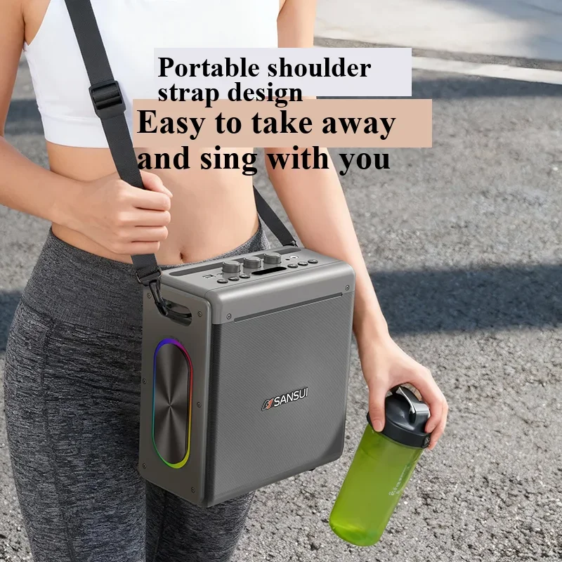 Мощный караоке-артефакт SANSUI T118 мощностью 60 Вт с сабвуфером с двойным микрофоном для длительной выносливости и беспокойства пения
