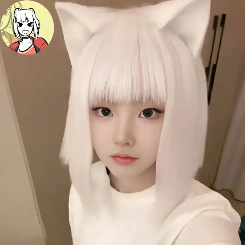 

Inhuman September Cos Pure White Fake Hair Female Bobo Head Short Straight Hair Temperament Air Liu Handsome Sea Full Headgear