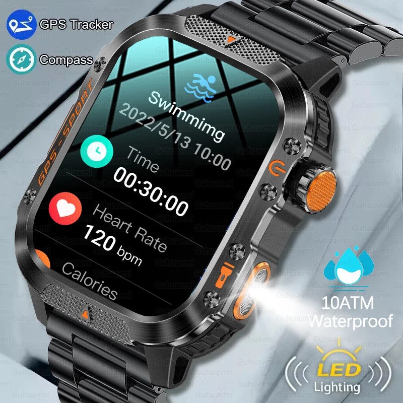 

Новые умные часы с GPS-отслеживанием, светодиодный фонарик, 2,01 дюйма, HD-экран, компас, BT Call, 10 АТМ, водонепроницаемые спортивные умные часы для Android iOS