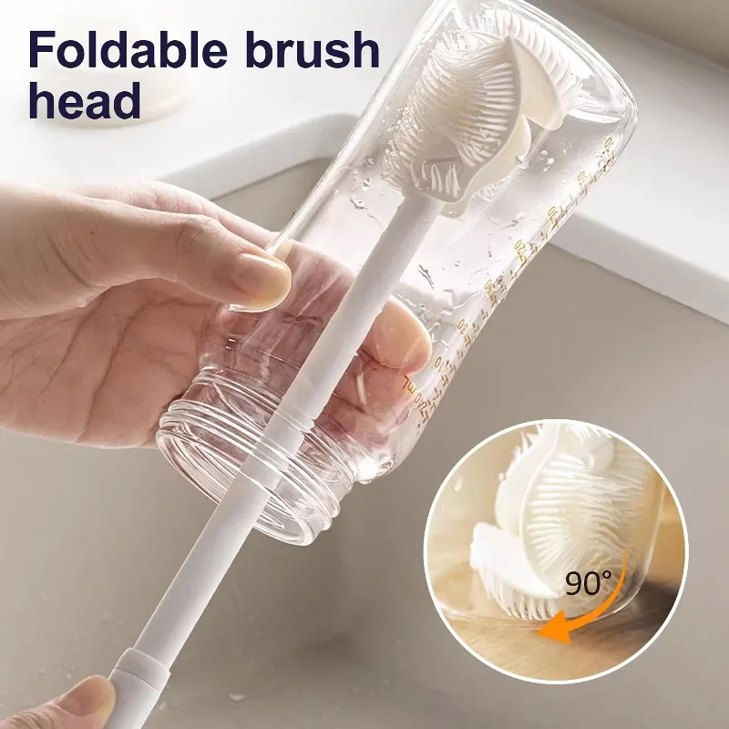 Silicone Bottle Brush, 2026 New 360° Flexible Soft Bristle Water Brush with Long Handle, Cup Lid Cleaning Brush for Narrow Neck Containers, Sports Bottle, Tumblers, Flask, Glassware (1 Pcs)