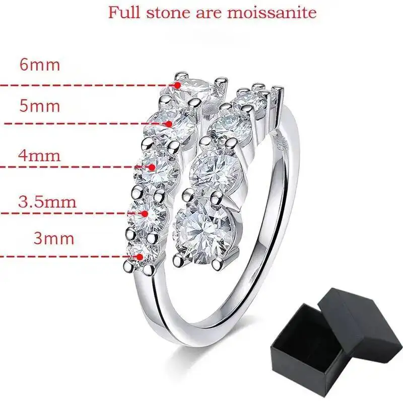 TY 925 Silver Moissanite Rings Woman Bands 10 Stones Sparkling Diamond Twist Shank Wedding Ring Engagement Jewelry