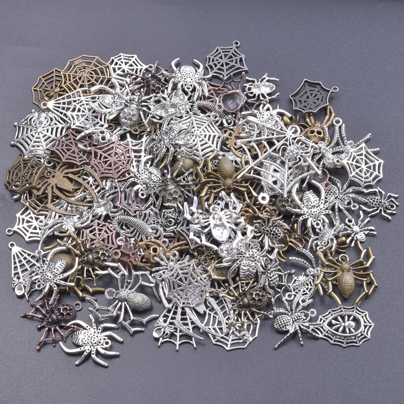 10/20/30Pcs Vintage Halloween Animal Spider Charms подвеска Gothic Insect Cobweb Pendant For Jewelry Accessories Making Bulk