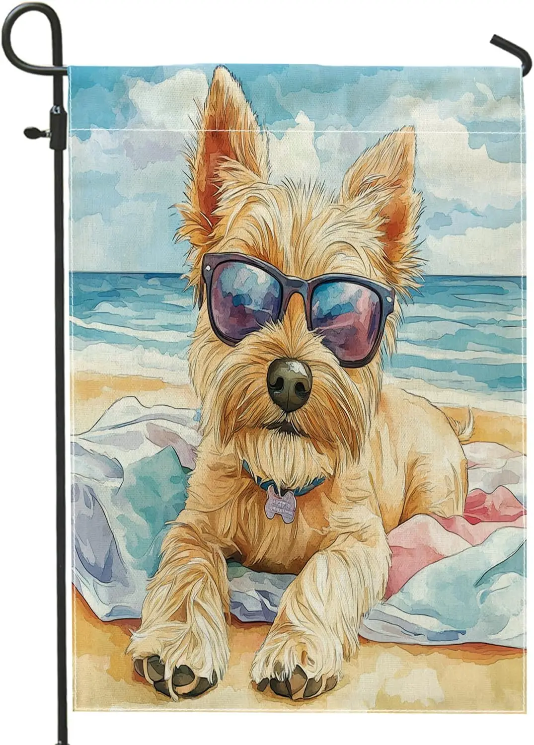Divertidos banderas de jardín para perros Cairn Terrier, 12.0 x 18.0 in, doble cara para exteriores, playas de acuarela de verano, Chien estándar Vertical Ca WWL